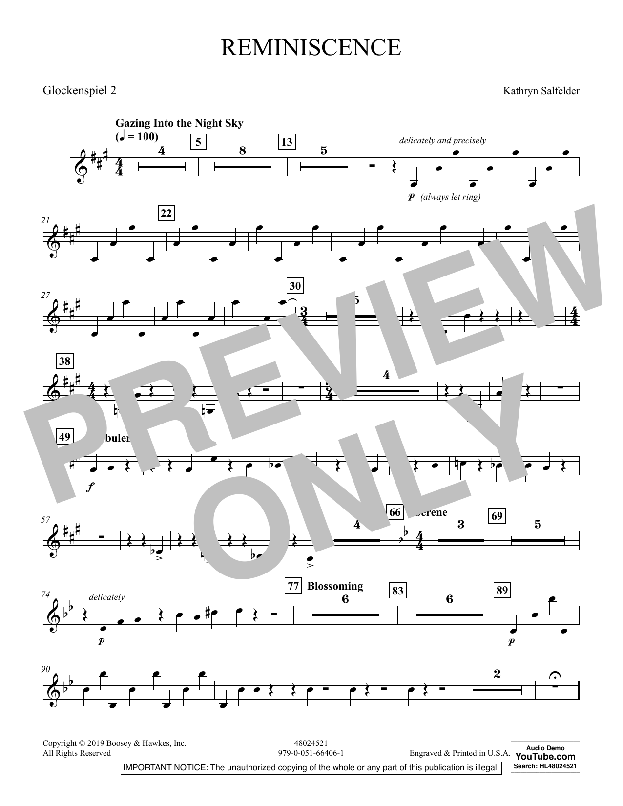 Kathryn Salfelder Reminiscence - Glockenspiel 2 sheet music preview music notes and score for Concert Band including 1 page(s)