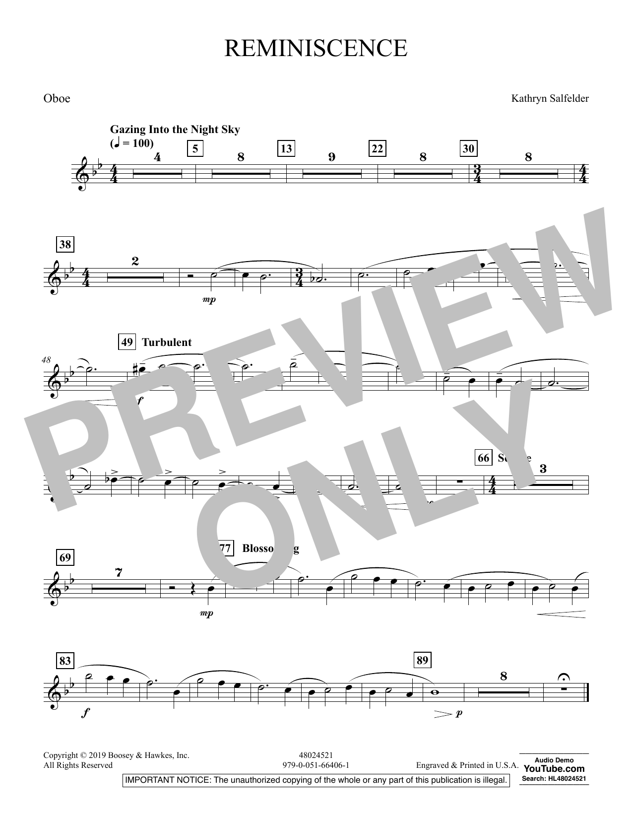 Kathryn Salfelder Reminiscence - Oboe sheet music preview music notes and score for Concert Band including 1 page(s)