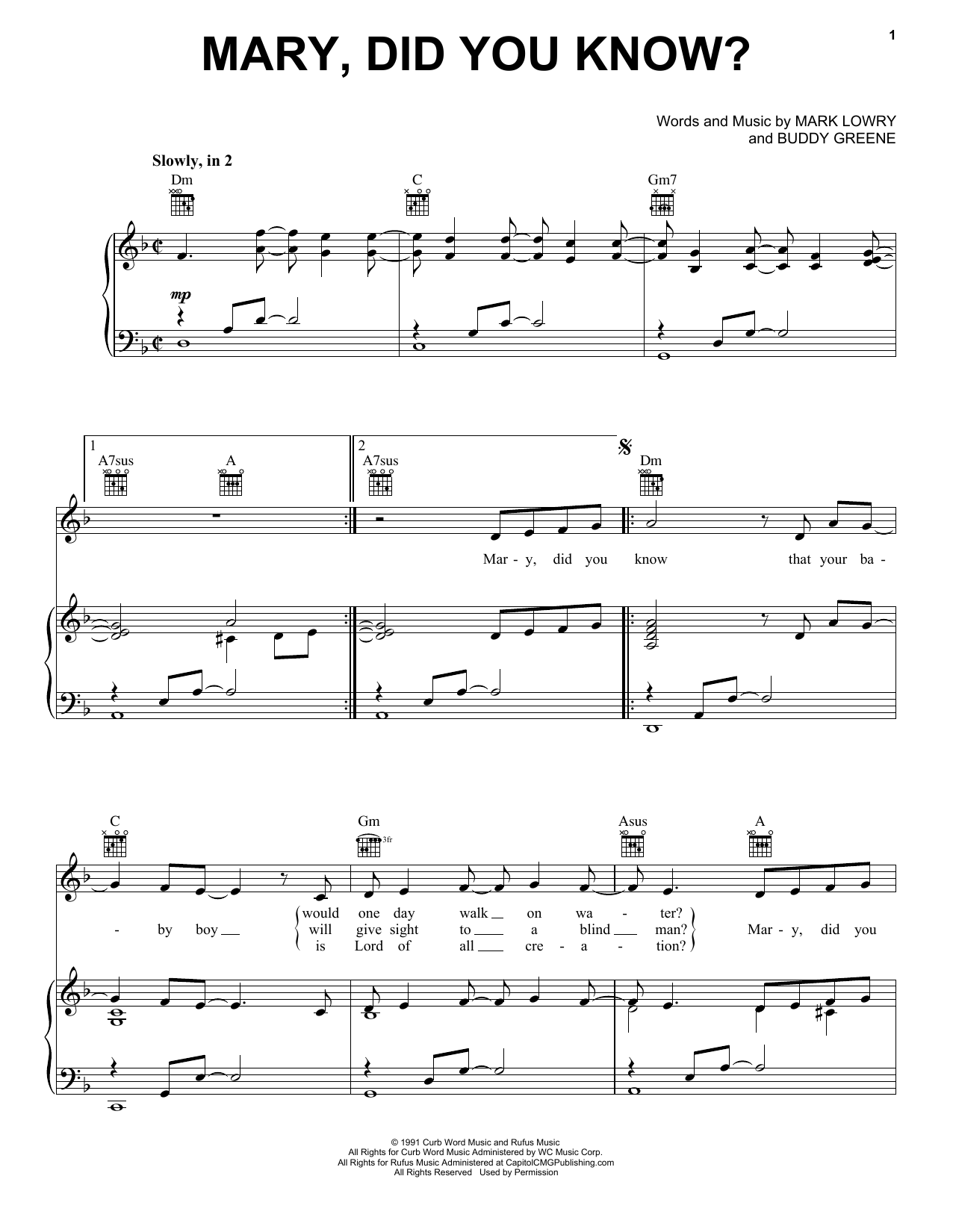 Kathy Mattea Mary, Did You Know? sheet music, chords, lyrics - Printable PDF for Piano, Vocal & Guitar (Right-Hand Melody)