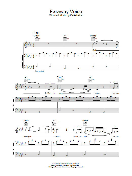 Learn to play Katie Melua Faraway Voice sheet music for Piano, Vocal & Guitar in minutes. Katie Melua Faraway Voice sheet music preview music notes and score for Piano, Vocal & Guitar including 5 page(s)