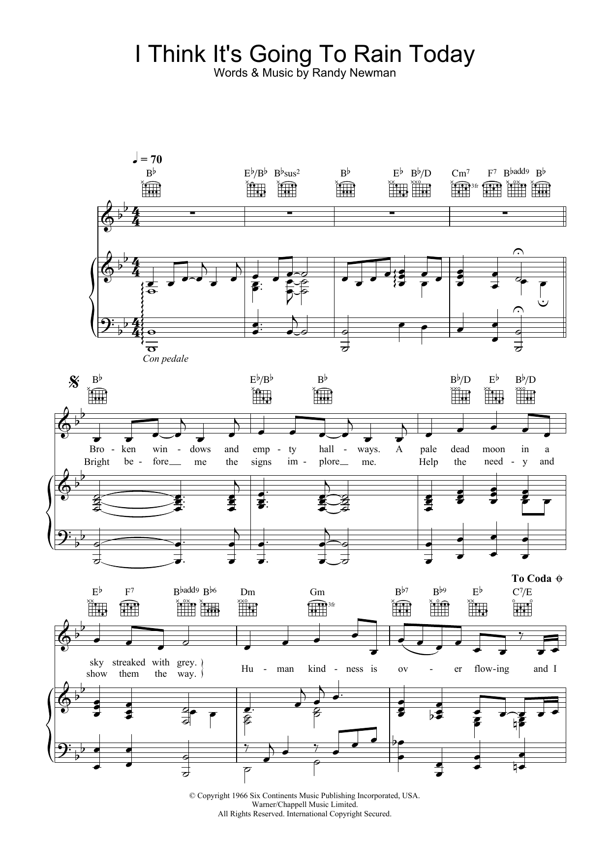 Learn to play Katie Melua I Think It's Going To Rain Today sheet music for Piano, Vocal & Guitar in minutes. Katie Melua I Think It's Going To Rain Today sheet music preview music notes and score for Piano, Vocal & Guitar including 3 page(s)