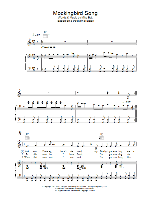 Learn to play Katie Melua Mockingbird Song sheet music for Piano, Vocal & Guitar in minutes. Katie Melua Mockingbird Song sheet music preview music notes and score for Piano, Vocal & Guitar including 4 page(s)