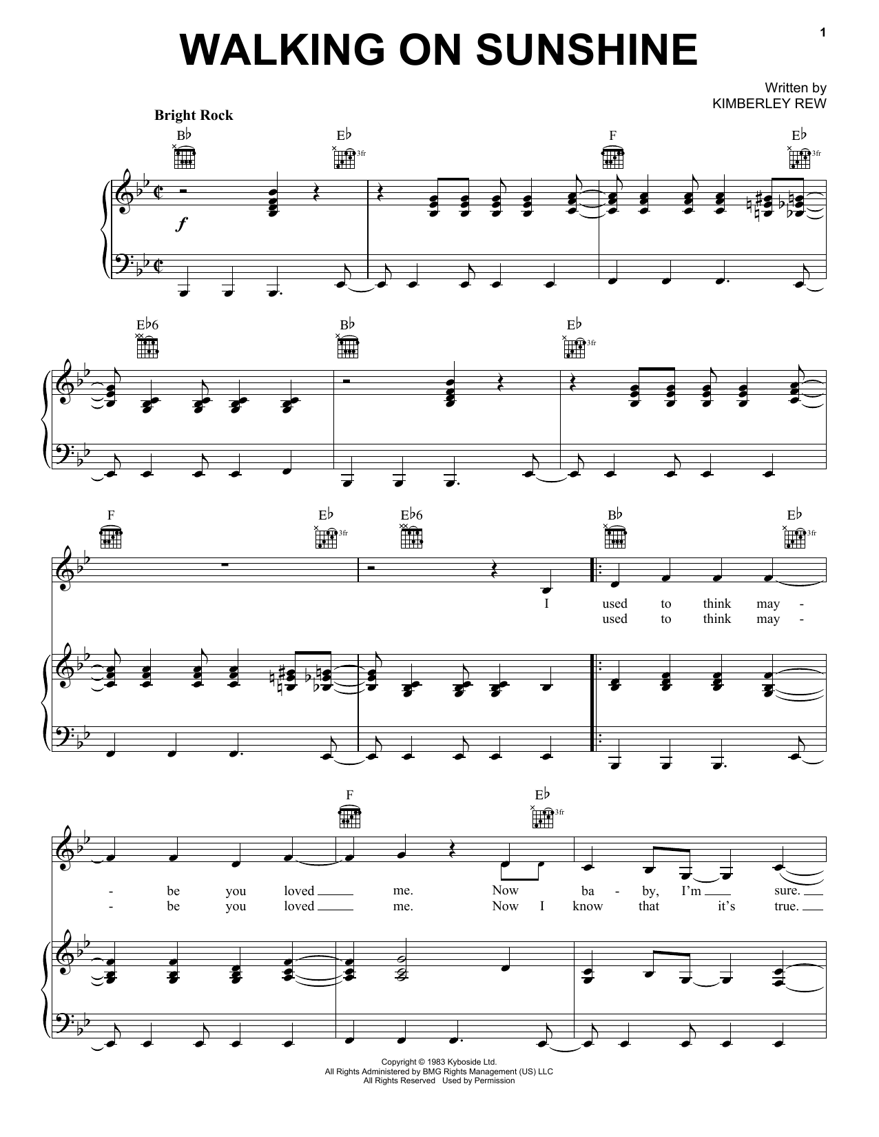 Learn to play Katrina & The Waves Walking On Sunshine sheet music for Piano, Vocal & Guitar (Right-Hand Melody) in minutes. Katrina & The Waves Walking On Sunshine sheet music notes and chords