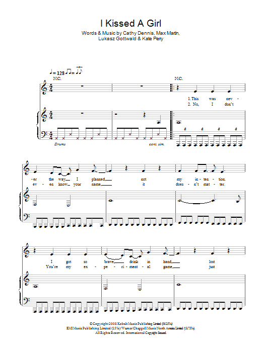 Learn to play Katy Perry I Kissed A Girl sheet music for Drums Transcription in minutes. Katy Perry I Kissed A Girl sheet music preview music notes and score for Drums Transcription including 1 page(s)