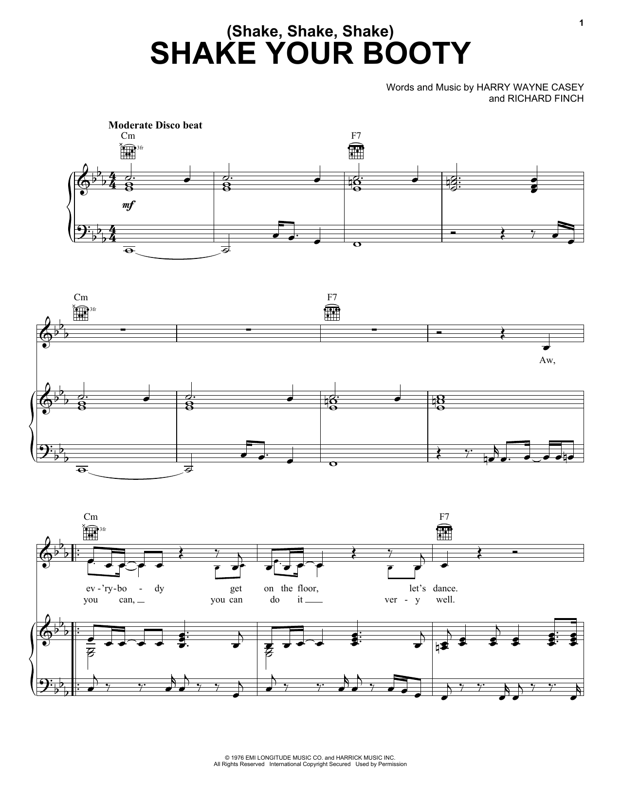 Learn to play KC & The Sunshine Band Shake Your Booty sheet music for Piano, Vocal & Guitar (Right-Hand Melody) in minutes. KC & The Sunshine Band Shake Your Booty sheet music preview music notes and score for Piano, Vocal & Guitar (Right-Hand Melody) including 5 page(s)