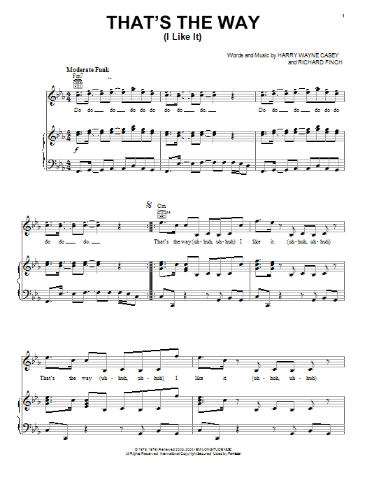 Learn to play KC And The Sunshine Band That's The Way (I Like It) sheet music for Piano, Vocal & Guitar (Right-Hand Melody) in minutes. KC And The Sunshine Band That's The Way (I Like It) sheet music notes and chords
