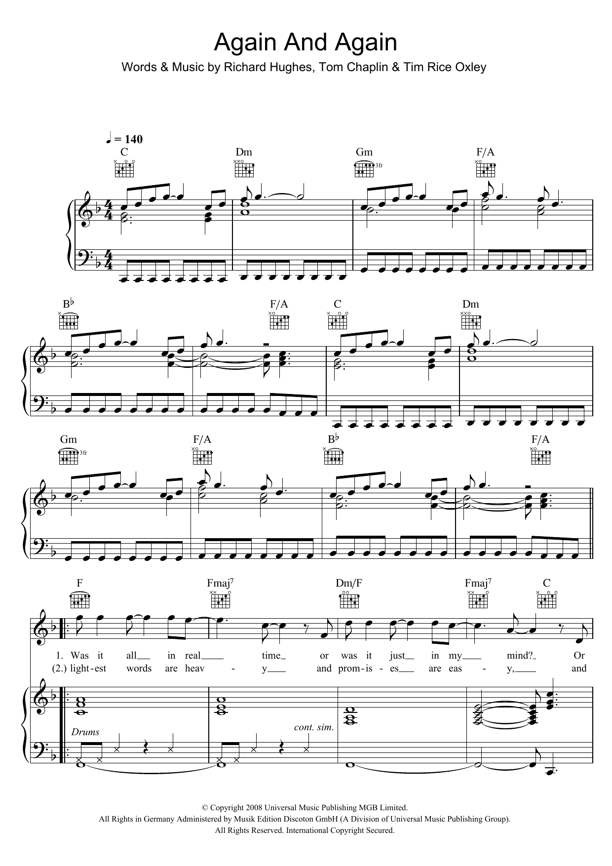 Learn to play Keane Again And Again sheet music for Piano, Vocal & Guitar in minutes. Keane Again And Again sheet music preview music notes and score for Piano, Vocal & Guitar including 6 page(s)
