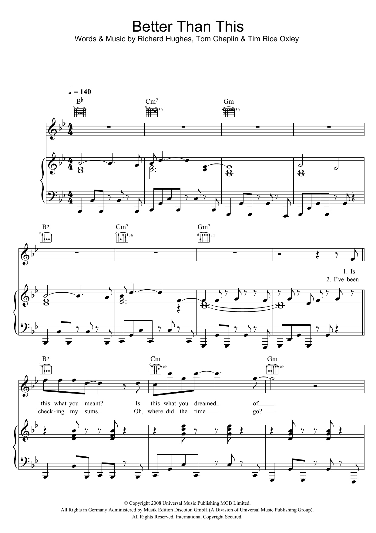 Keane Better Than This sheet music preview music notes and score for Piano, Vocal & Guitar (Right-Hand Melody) including 7 page(s)