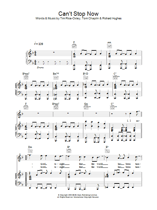 Learn to play Keane Can't Stop Now sheet music for Piano, Vocal & Guitar in minutes. Keane Can't Stop Now sheet music preview music notes and score for Piano, Vocal & Guitar including 5 page(s)