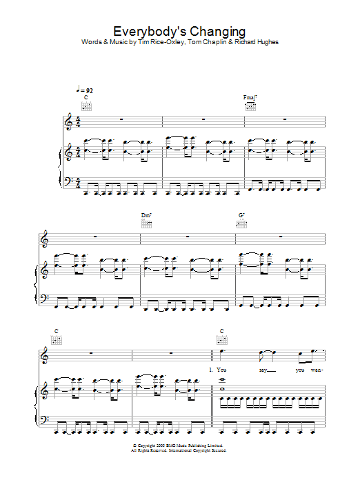 Learn to play Keane Everybody's Changing sheet music for Piano, Vocal & Guitar in minutes. Keane Everybody's Changing sheet music preview music notes and score for Piano, Vocal & Guitar including 5 page(s)