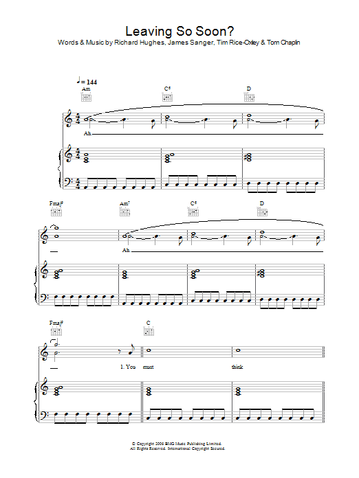Keane Leaving So Soon? sheet music preview music notes and score for Piano, Vocal & Guitar including 6 page(s)