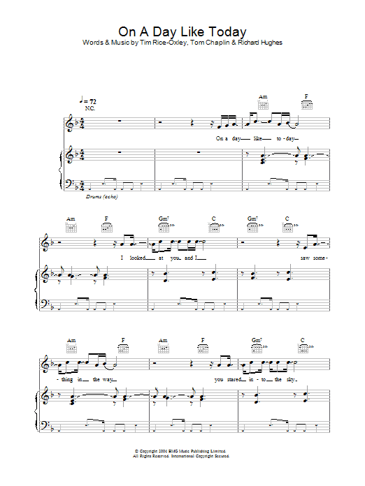 Learn to play Keane On A Day Like Today sheet music for Easy Piano in minutes. Keane On A Day Like Today sheet music preview music notes and score for Easy Piano including 4 page(s)