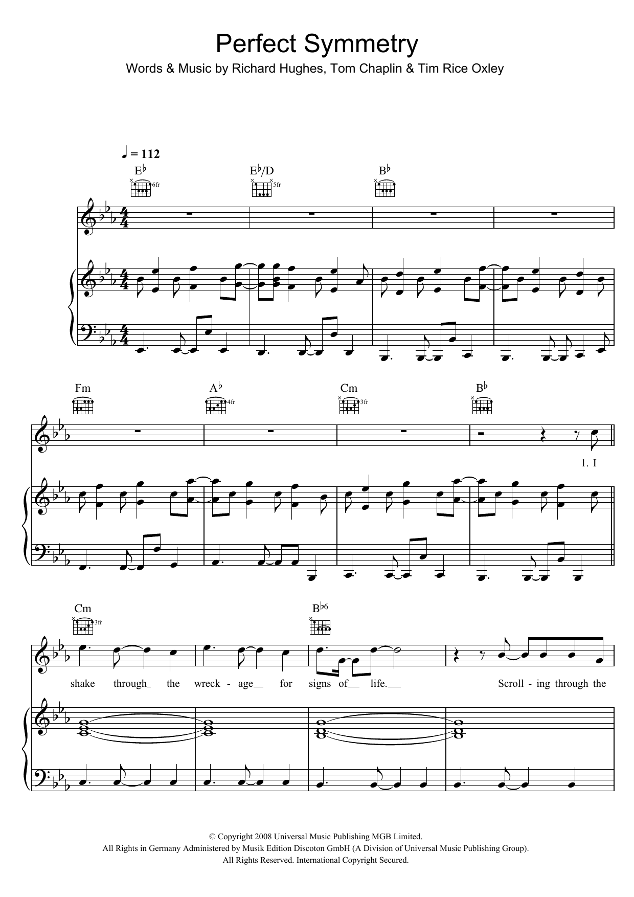 Keane Perfect Symmetry sheet music preview music notes and score for Piano, Vocal & Guitar (Right-Hand Melody) including 7 page(s)
