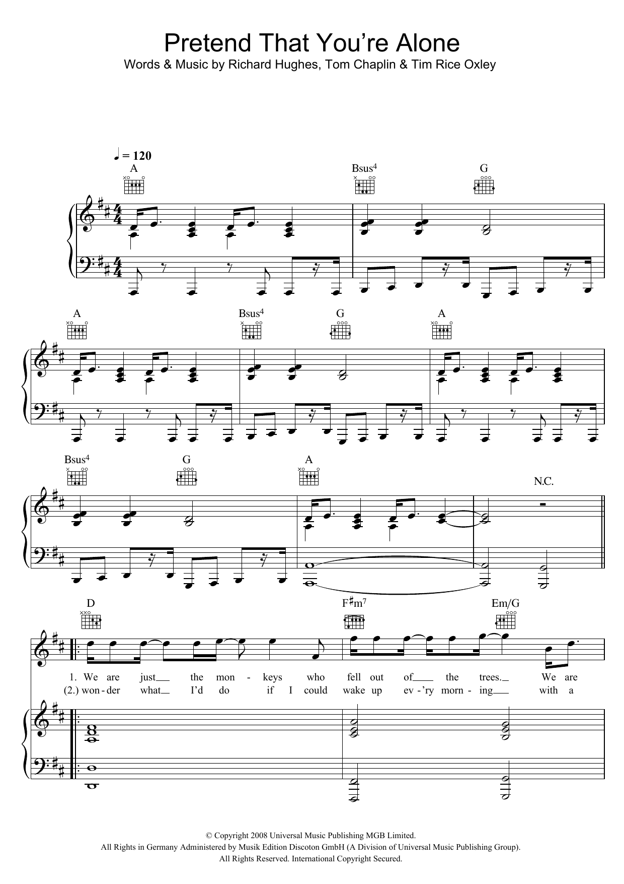 Learn to play Keane Pretend That You're Alone sheet music for Piano, Vocal & Guitar in minutes. Keane Pretend That You're Alone sheet music preview music notes and score for Piano, Vocal & Guitar including 7 page(s)