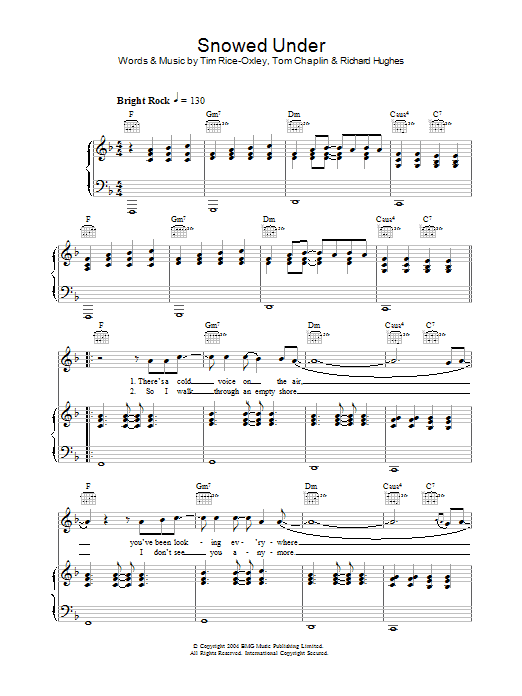 Learn to play Keane Snowed Under sheet music for Piano, Vocal & Guitar in minutes. Keane Snowed Under sheet music preview music notes and score for Piano, Vocal & Guitar including 6 page(s)