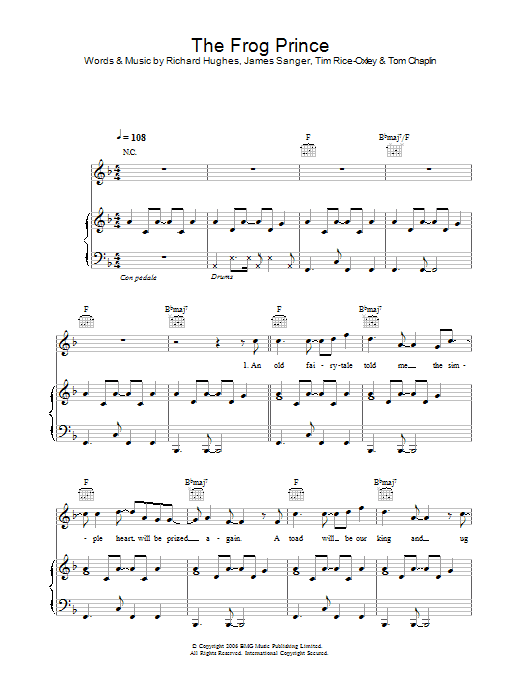Keane The Frog Prince sheet music preview music notes and score for Piano, Vocal & Guitar including 6 page(s)