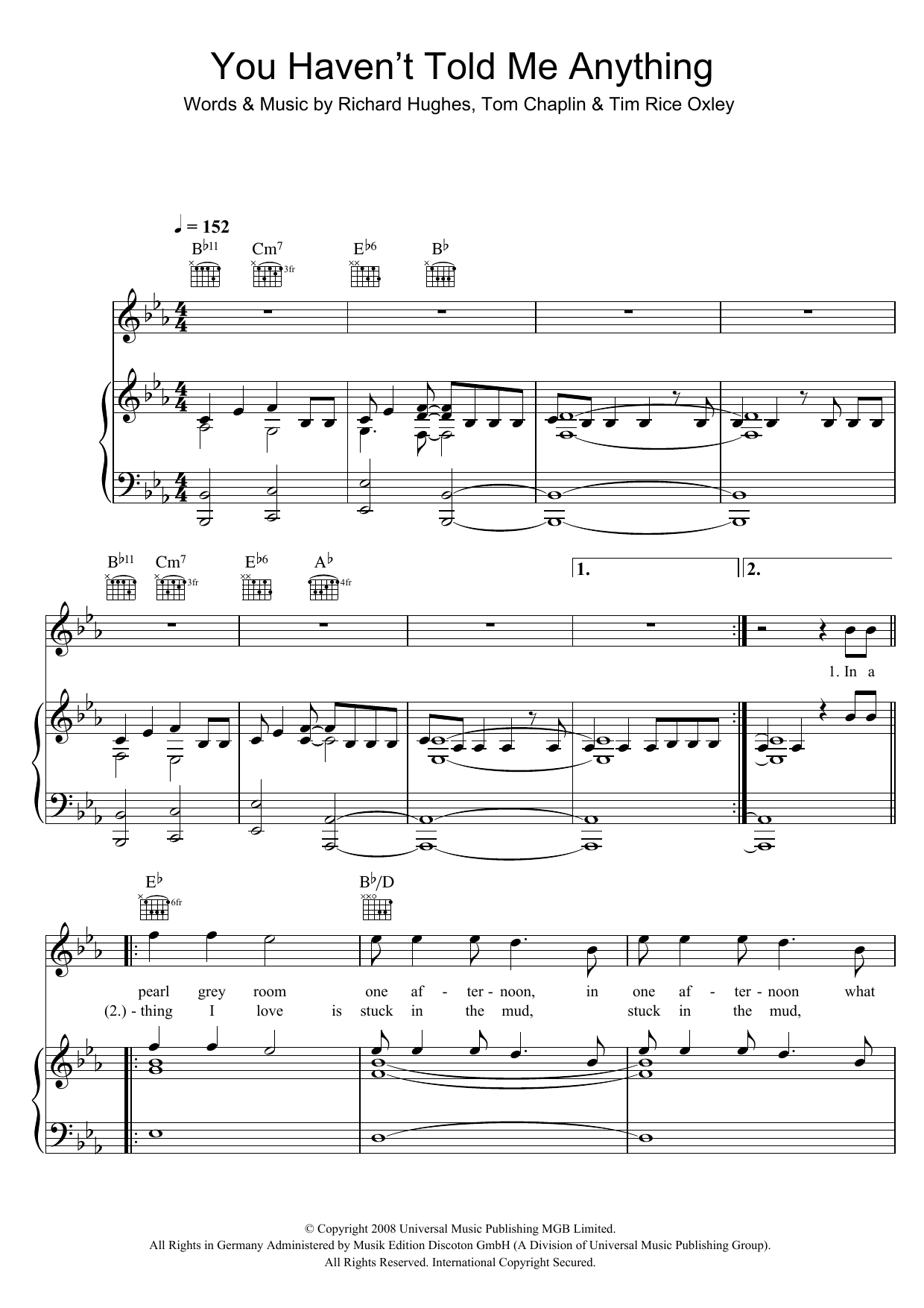 Keane You Haven't Told Me Anything sheet music preview music notes and score for Piano, Vocal & Guitar (Right-Hand Melody) including 6 page(s)