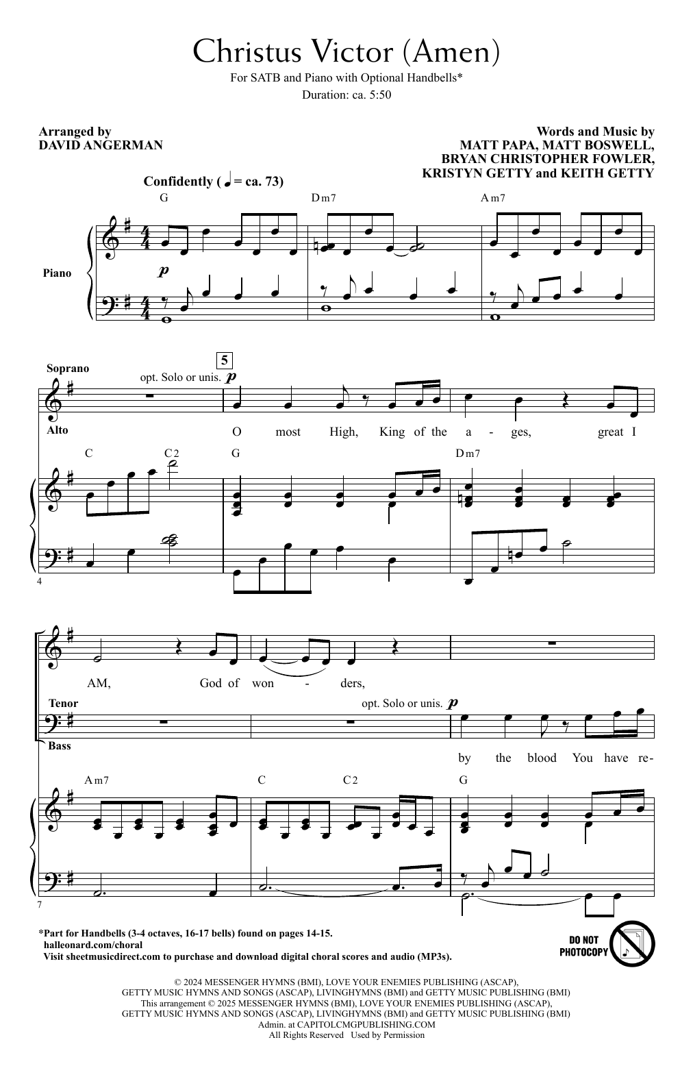 Keith & Kristyn Getty Christus Victor (Amen) (arr. David Angerman) sheet music, chords, lyrics - Printable PDF for SATB Choir