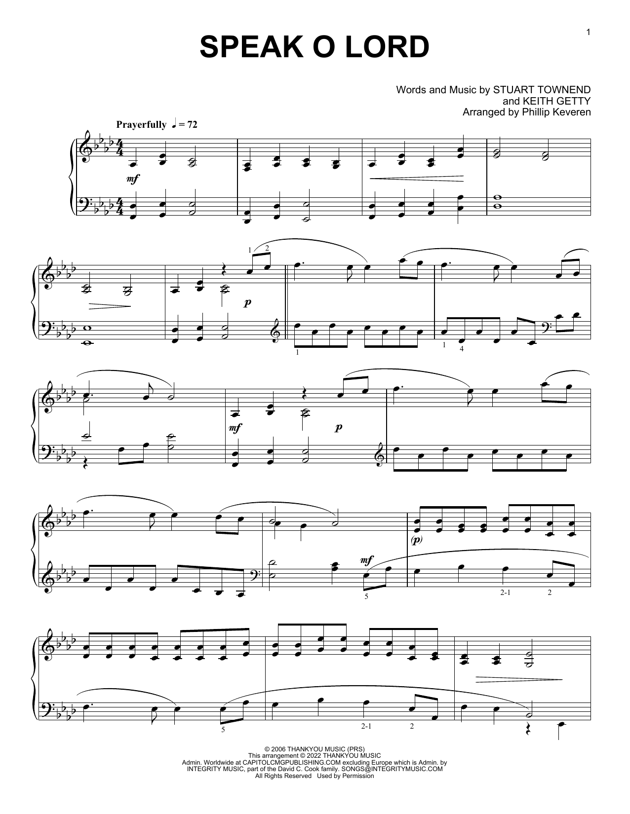 Keith & Kristyn Getty Speak O Lord [Classical version] (arr. Phillip Keveren) sheet music, chords, lyrics - Printable PDF for Piano Solo