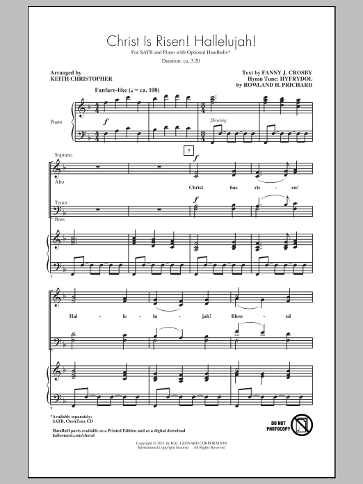 Rowland H. Prichard Christ Is Risen! Hallelujah! (arr. Keith Christopher) sheet music, chords, lyrics - Printable PDF for SATB