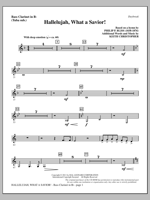 Keith Christopher Hallelujah, What A Savior! - Bass Clarinet (sub. Tuba) sheet music, chords, lyrics - Printable PDF for Choir Instrumental Pak