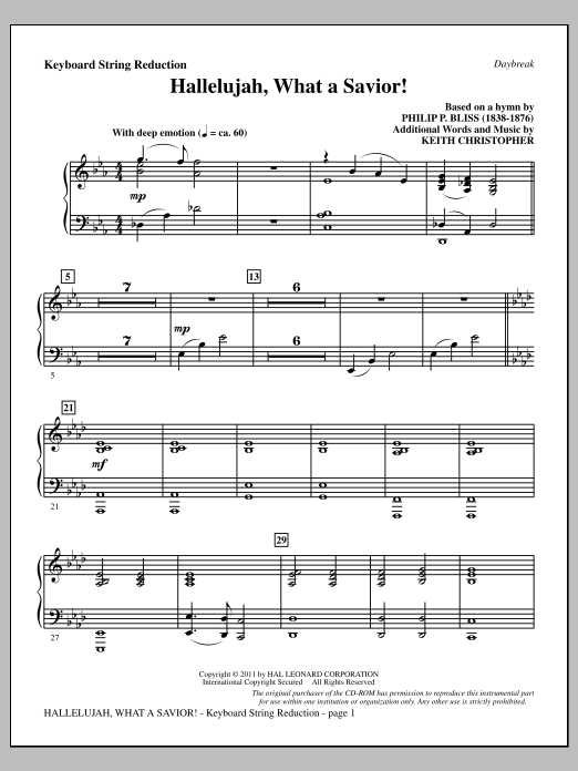 Keith Christopher Hallelujah, What A Savior! - Keyboard String Reduction sheet music, chords, lyrics - Printable PDF for Choir Instrumental Pak