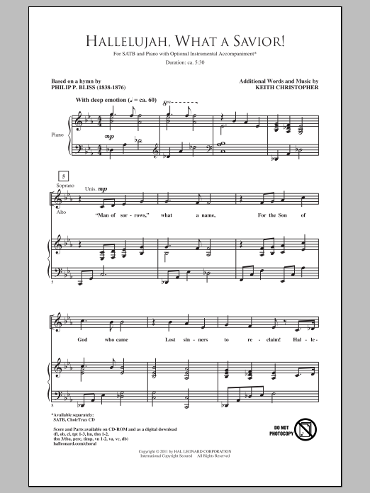 Keith Christopher Hallelujah! What A Savior! sheet music, chords, lyrics - Printable PDF for SATB