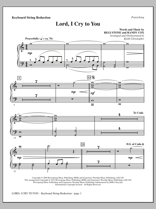 Keith Christopher Lord, I Cry To You - Keyboard String Reduction sheet music, chords, lyrics - Printable PDF for Choir Instrumental Pak