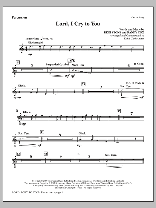 Keith Christopher Lord, I Cry To You - Percussion sheet music, chords, lyrics - Printable PDF for Choir Instrumental Pak