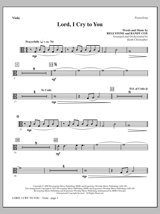 Keith Christopher Lord, I Cry To You - Viola sheet music, chords, lyrics - Printable PDF for Choir Instrumental Pak