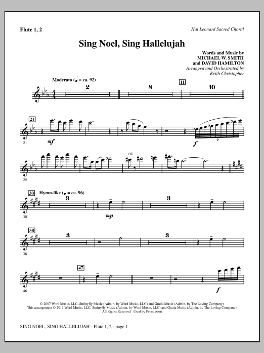 Keith Christopher Sing Noel, Sing Hallelujah - Flute 1 & 2 sheet music, chords, lyrics - Printable PDF for Choir Instrumental Pak