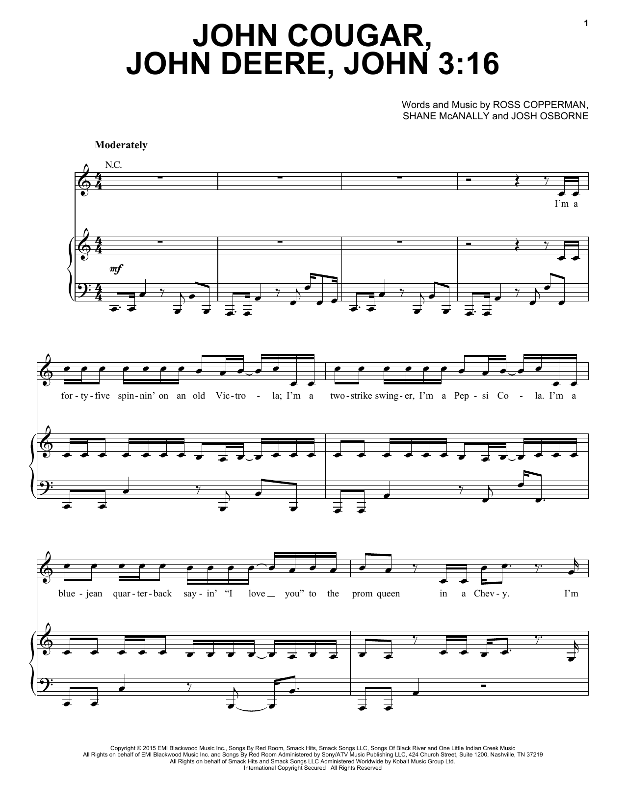 Keith Urban John Cougar, John Deere, John 3:16 sheet music, chords, lyrics - Printable PDF for Piano, Vocal & Guitar (Right-Hand Melody)