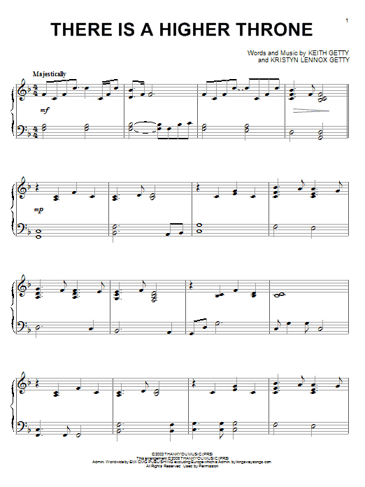 Learn to play Keith & Kristyn Getty There Is A Higher Throne sheet music for Easy Piano in minutes. Keith & Kristyn Getty There Is A Higher Throne sheet music notes and chords