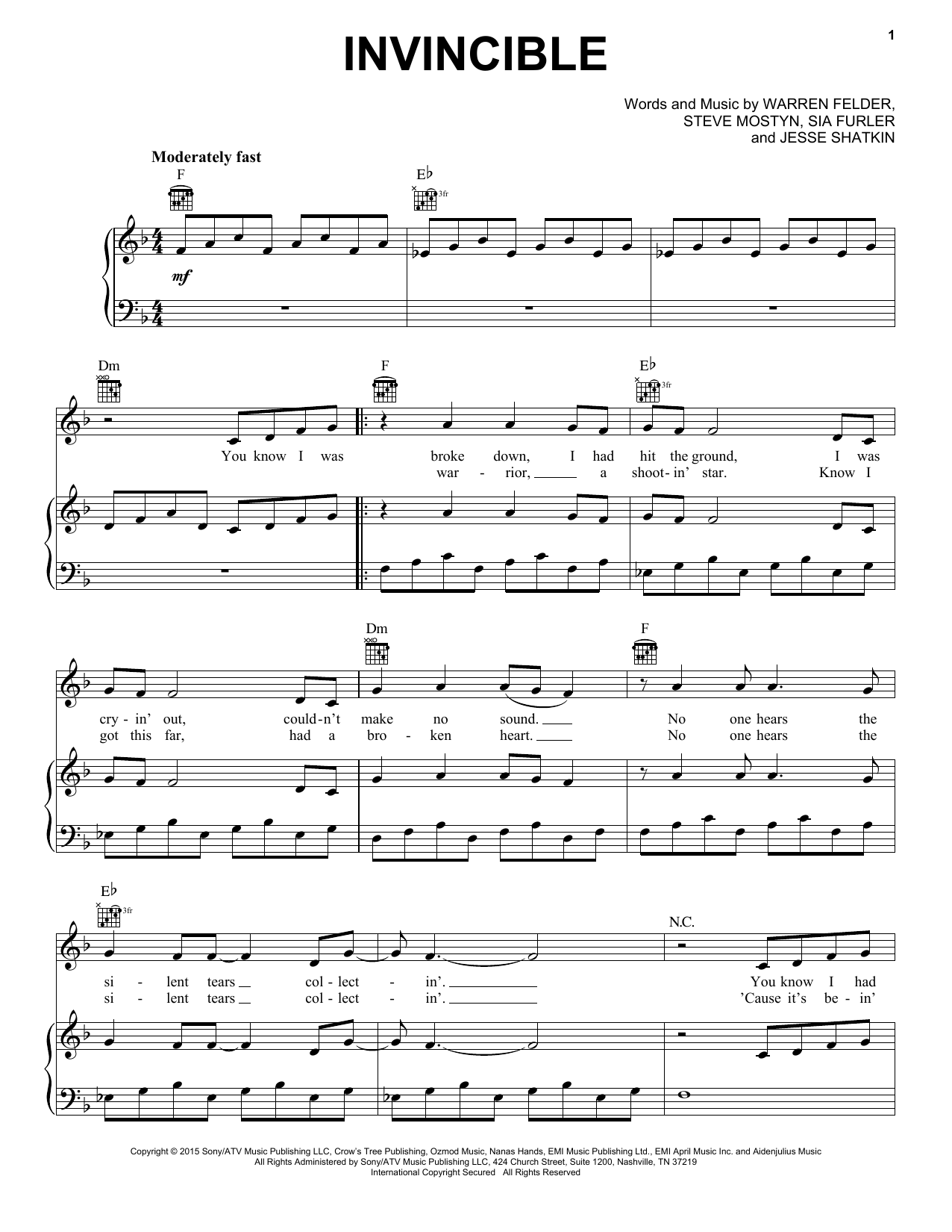 Learn to play Kelly Clarkson Invincible sheet music for Piano, Vocal & Guitar (Right-Hand Melody) in minutes. Kelly Clarkson Invincible sheet music preview music notes and score for Piano, Vocal & Guitar (Right-Hand Melody) including 7 page(s)