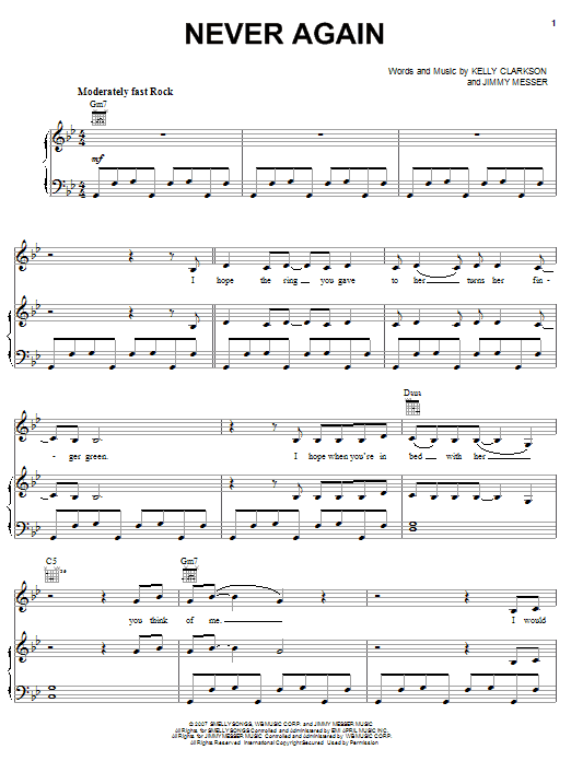 Learn to play Kelly Clarkson Never Again sheet music for Piano, Vocal & Guitar (Right-Hand Melody) in minutes. Kelly Clarkson Never Again sheet music preview music notes and score for Piano, Vocal & Guitar (Right-Hand Melody) including 9 page(s)