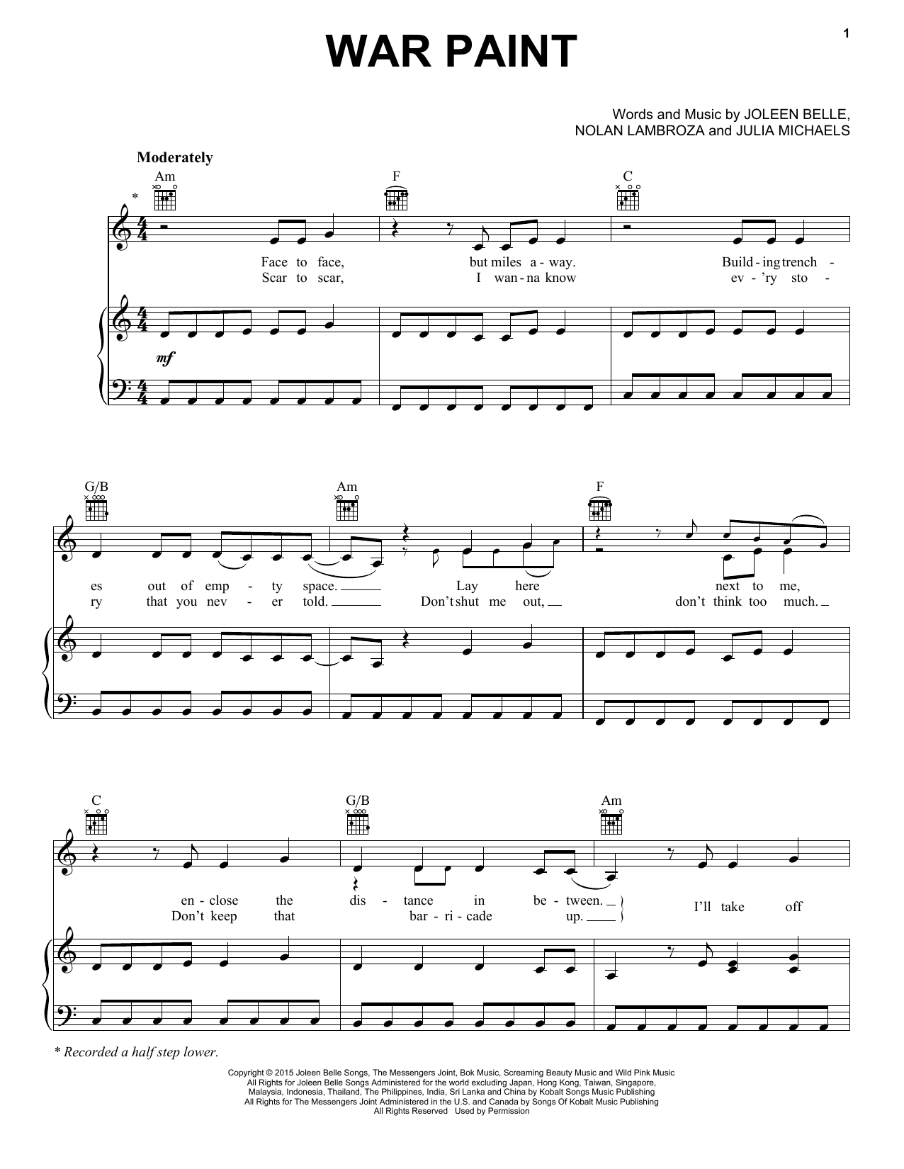Kelly Clarkson "War Paint" Sheet Music Download Printable PDF Music