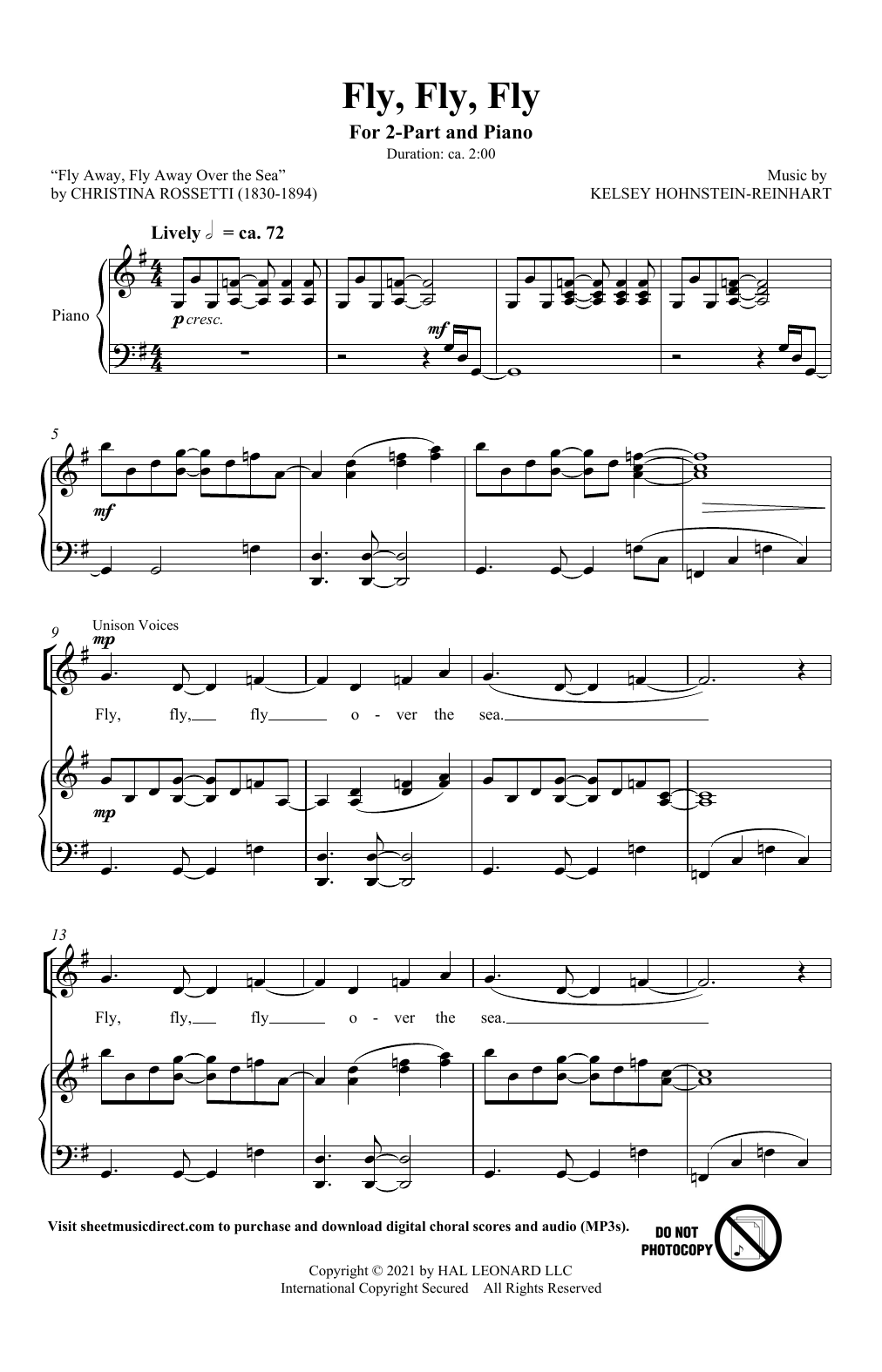 Kelsey Hohnstein-Reinhart Fly, Fly, Fly sheet music, chords, lyrics - Printable PDF for 2-Part Choir