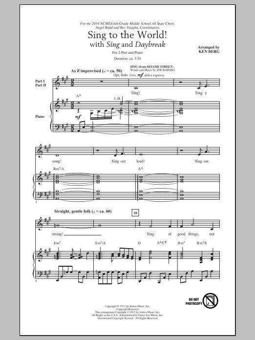 Ken Berg Daybreak sheet music, chords, lyrics - Printable PDF for 2-Part Choir