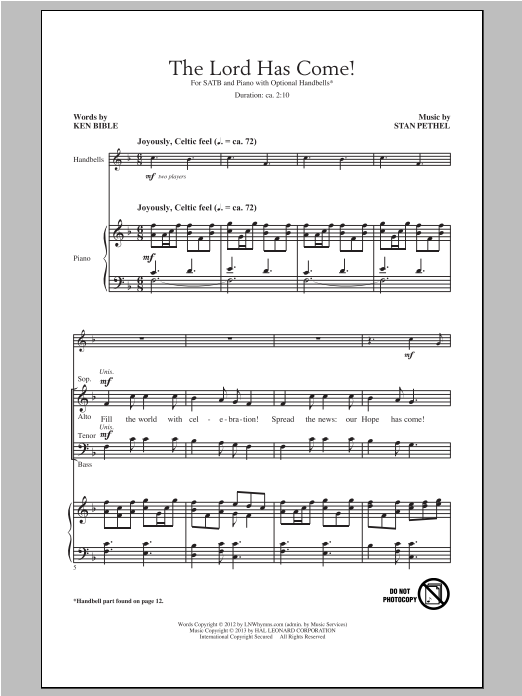 Stan Pethel The Lord Has Come! sheet music, chords, lyrics - Printable PDF for SATB