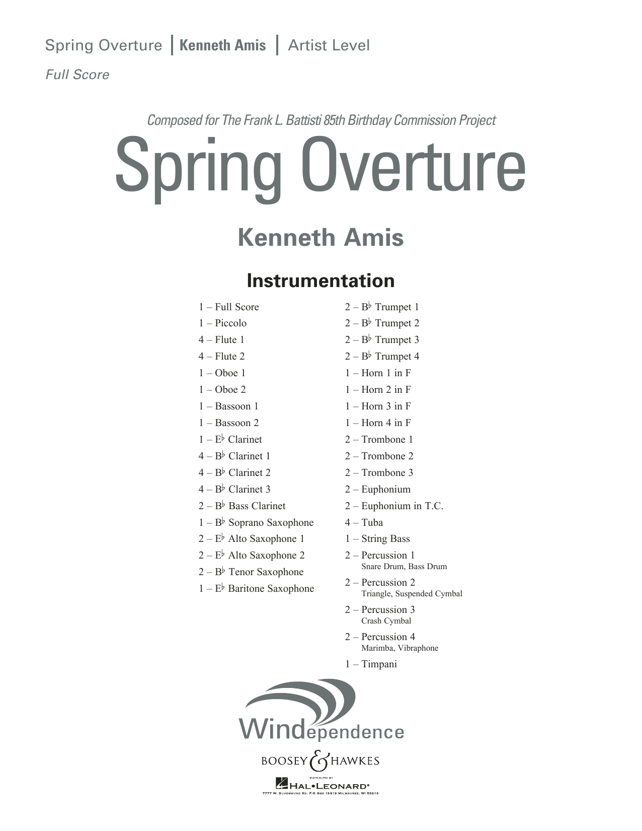 Learn to play Kenneth Amis Spring Overture - Conductor Score (Full Score) sheet music for Concert Band in minutes. Kenneth Amis Spring Overture - Conductor Score (Full Score) sheet music preview music notes and score for Concert Band including 43 page(s)