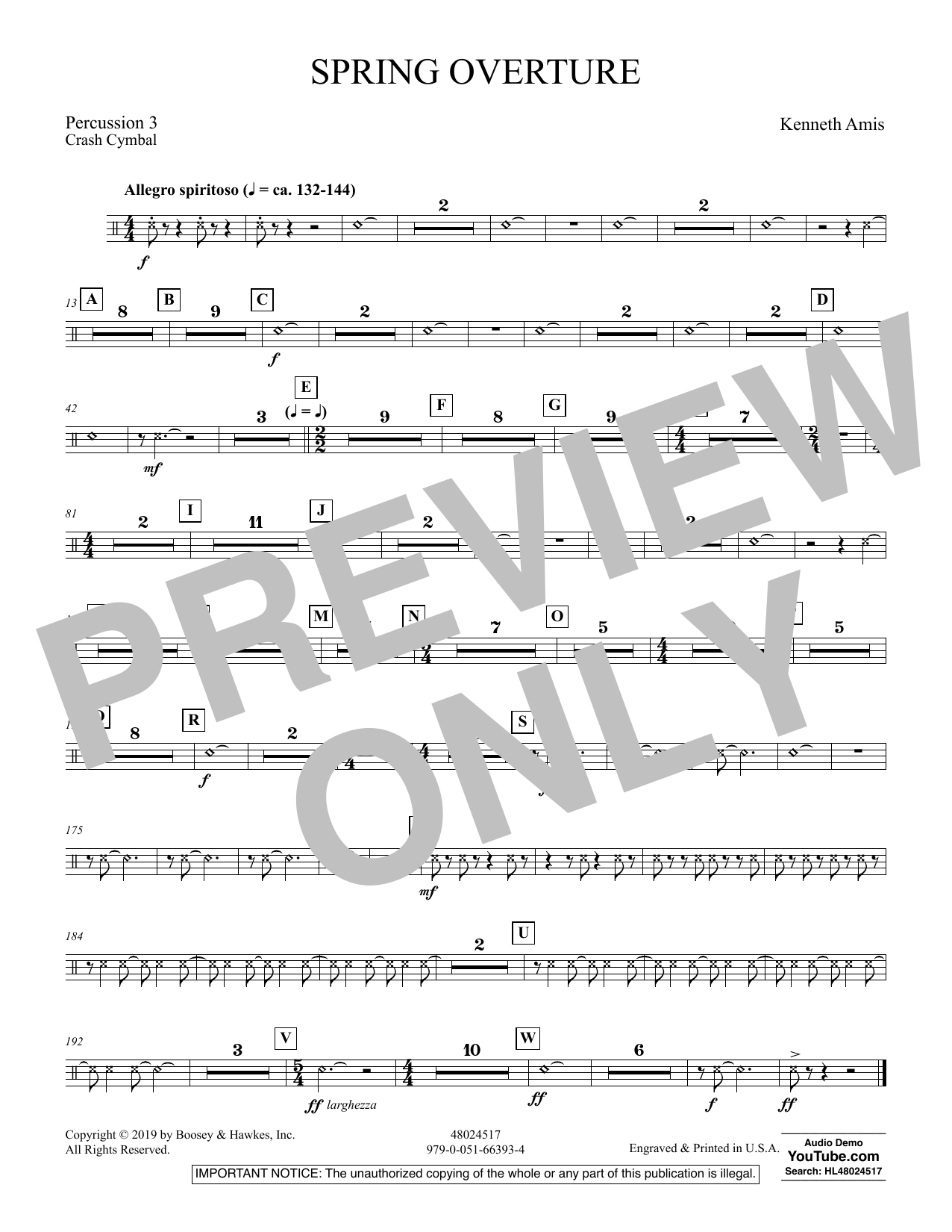 Learn to play Kenneth Amis Spring Overture - Percussion 3 sheet music for Concert Band in minutes. Kenneth Amis Spring Overture - Percussion 3 sheet music preview music notes and score for Concert Band including 1 page(s)