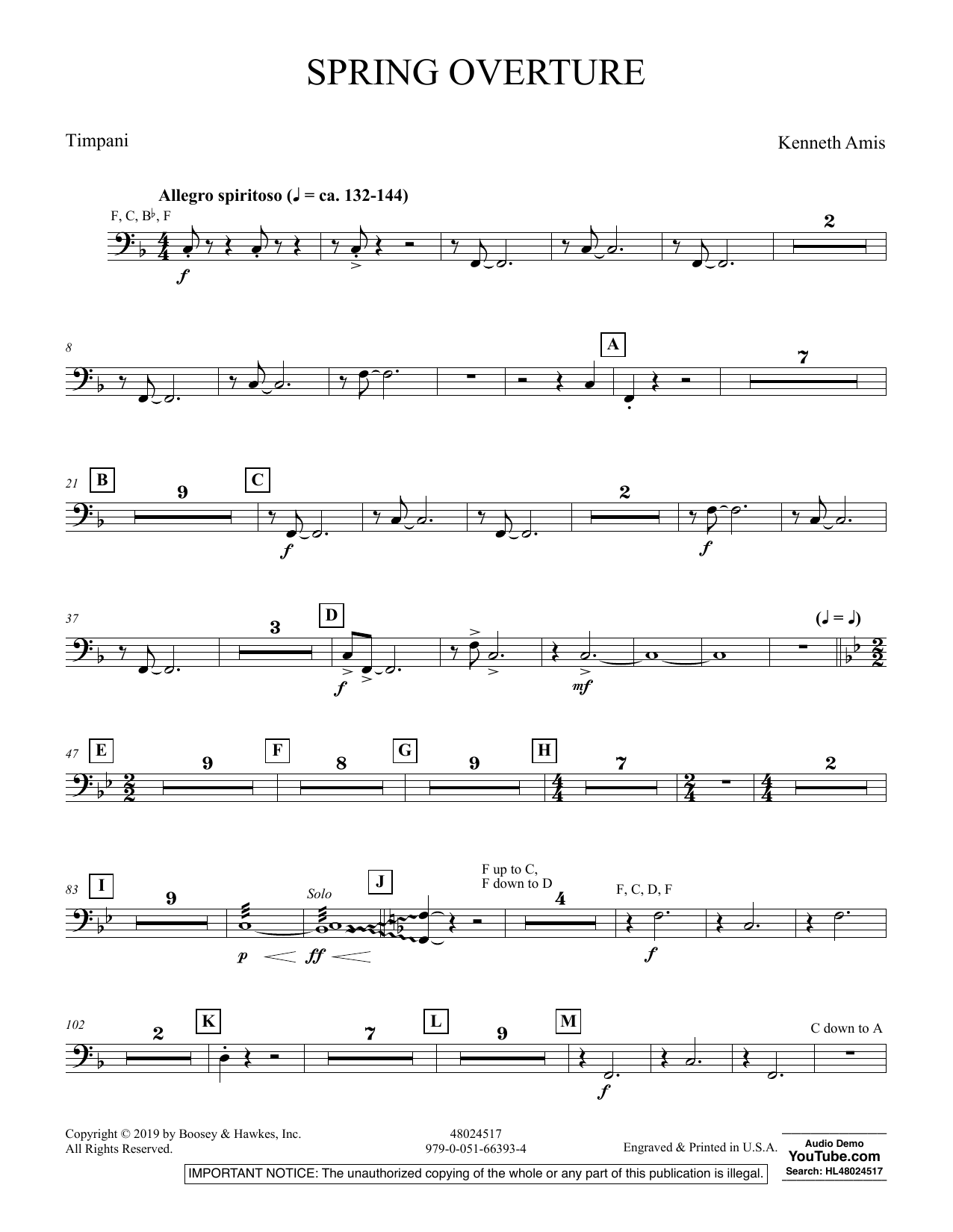 Learn to play Kenneth Amis Spring Overture - Timpani sheet music for Concert Band in minutes. Kenneth Amis Spring Overture - Timpani sheet music preview music notes and score for Concert Band including 2 page(s)