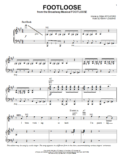 Download Kenny Loggins Footloose sheet music notes and chords for Piano, Vocal & Guitar (Right-Hand Melody) - Download Printable PDF and start playing in minutes.