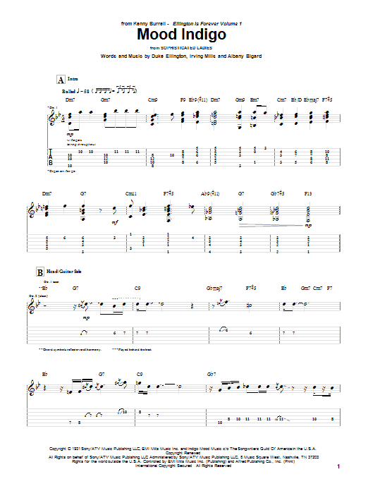 Learn to play Kenny Burrell Mood Indigo sheet music for Guitar Tab in minutes. Kenny Burrell Mood Indigo sheet music preview music notes and score for Guitar Tab including 4 page(s)