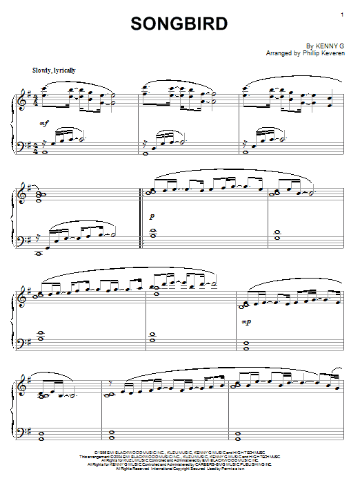 Learn to play Kenny G Songbird sheet music for Piano in minutes. Kenny G Songbird sheet music notes and chords