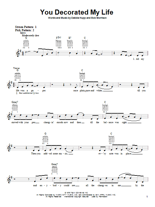 Learn to play Kenny Rogers You Decorated My Life sheet music for E-Z Play Today in minutes. Kenny Rogers You Decorated My Life sheet music preview music notes and score for E-Z Play Today including 3 page(s)