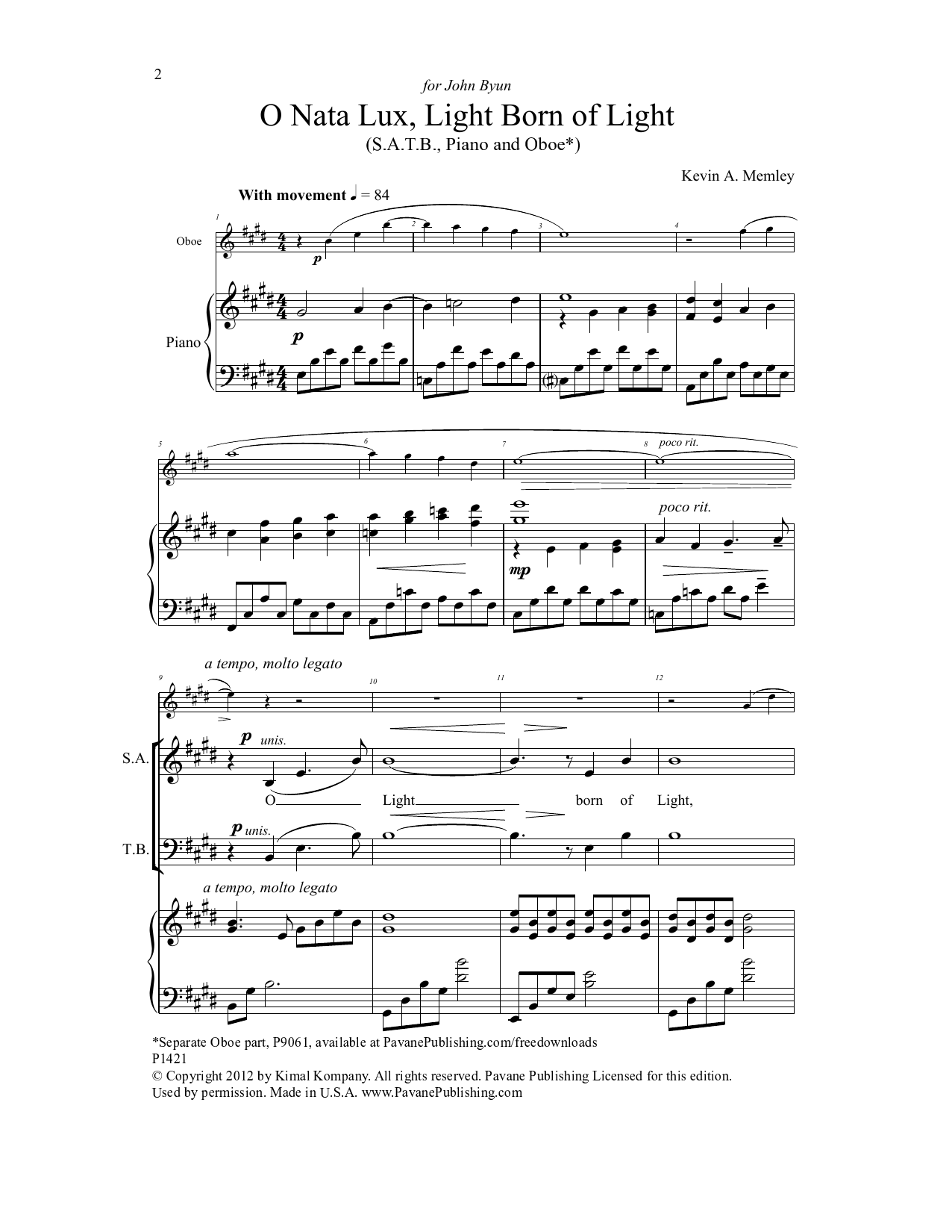Kevin A. Memley O Nata Lux, Born of Light sheet music, chords, lyrics - Printable PDF for Choir