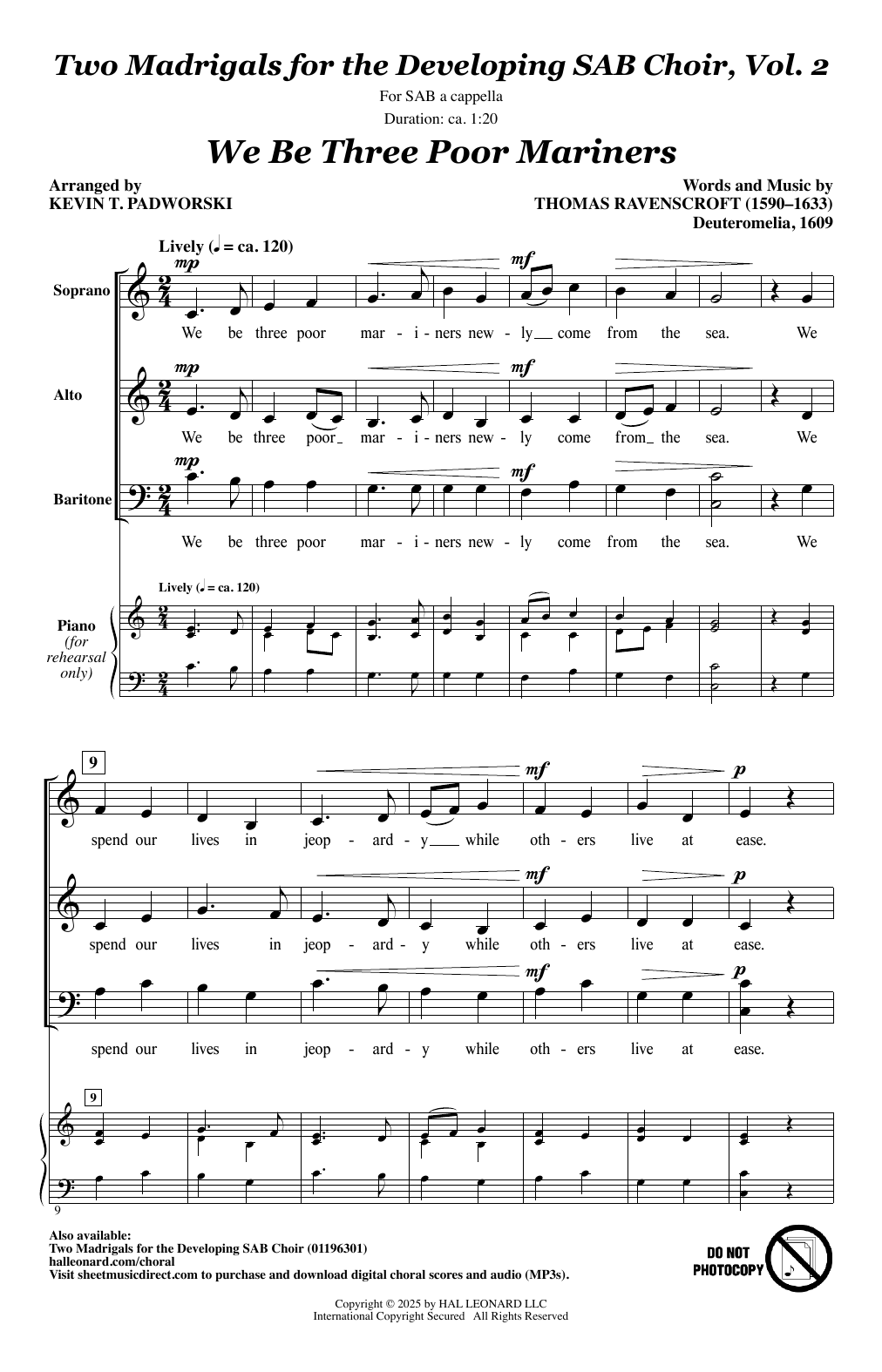 Kevin Padworski Two Madrigals for the Developing SAB Choir, Vol. 2 sheet music, chords, lyrics - Printable PDF for SAB Choir