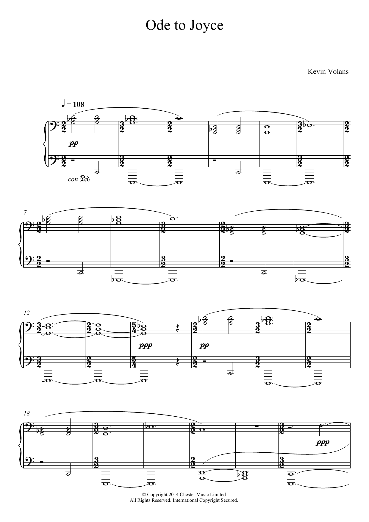 Kevin Volans Ode To Joyce (From 'Pint Sized Piano Pieces') sheet music, chords, lyrics - Printable PDF for Easy Piano