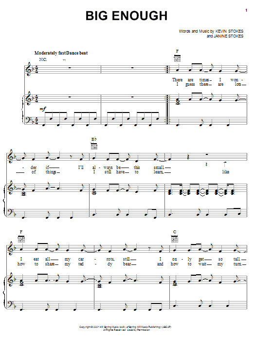Learn to play Kevin Stokes Big Enough sheet music for Piano, Vocal & Guitar (Right-Hand Melody) in minutes. Kevin Stokes Big Enough sheet music preview music notes and score for Piano, Vocal & Guitar (Right-Hand Melody) including 4 page(s)